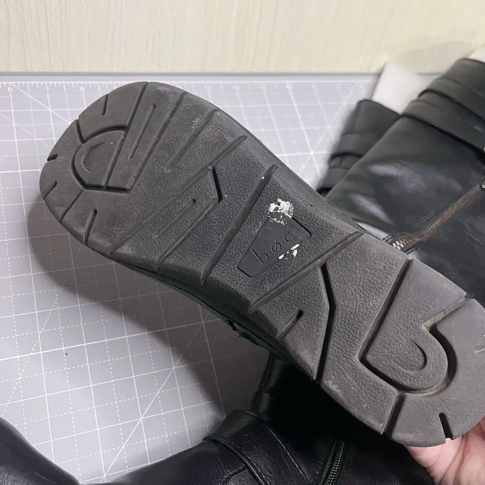 Born b.o.c Tall Black Leather Double Buckle Side Zip Riding Boots Women Sz 7.5